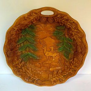 VTG Deer Faux Wood Bowl Elk Buck Doe Cabin Lodge Decor Mountains